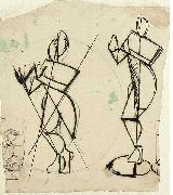 Two sketches of Krishna playing a flute, seen from the front. Theo van Doesburg